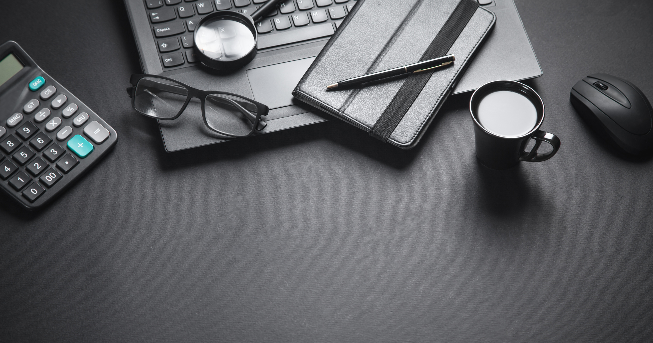 Black office desk. Business workplace