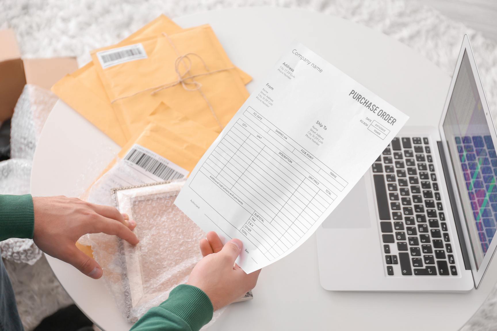 Young Man with Purchase Order Sheet for Parcel at Home