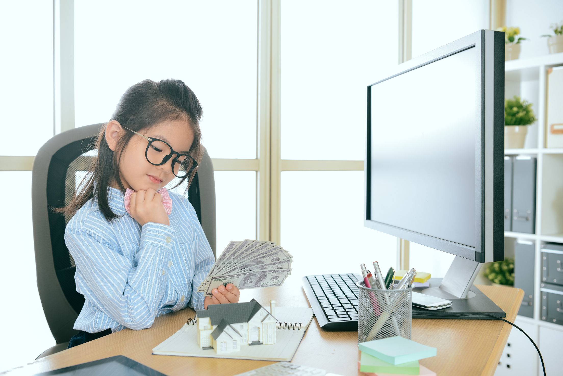 Female Kid Office Worker with Money